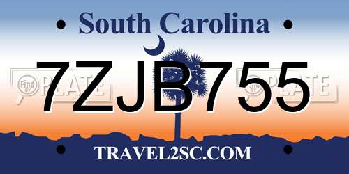 7ZJB755 South Carolina License Plate