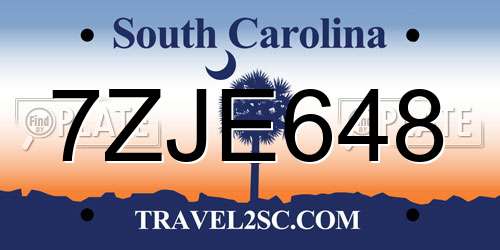 7ZJE648 South Carolina License Plate