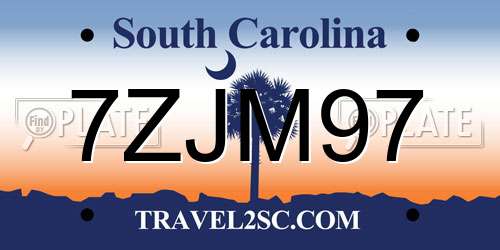 7ZJM97 South Carolina License Plate