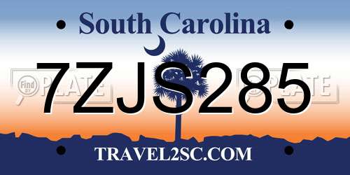 7ZJS285 South Carolina License Plate