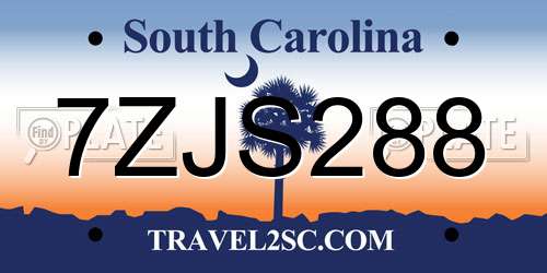 7ZJS288 South Carolina License Plate