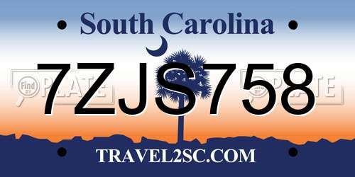 7ZJS758 South Carolina License Plate