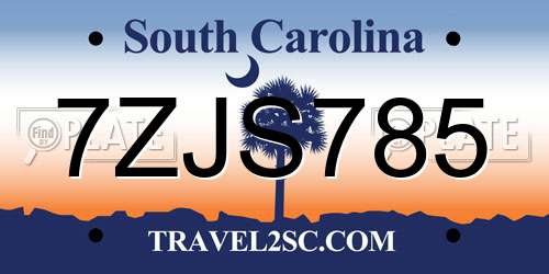 7ZJS785 South Carolina License Plate
