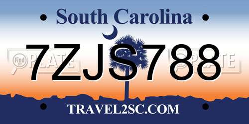7ZJS788 South Carolina License Plate