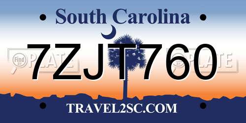 7ZJT760 South Carolina License Plate