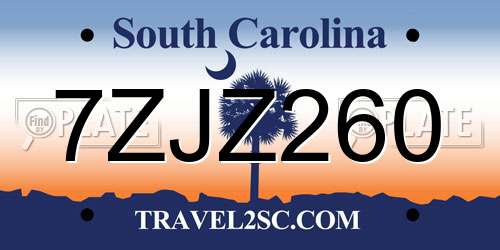 7ZJZ260 South Carolina License Plate