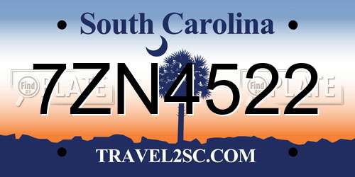 7ZN4522 South Carolina License Plate