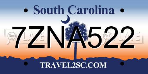 7ZNA522 South Carolina License Plate