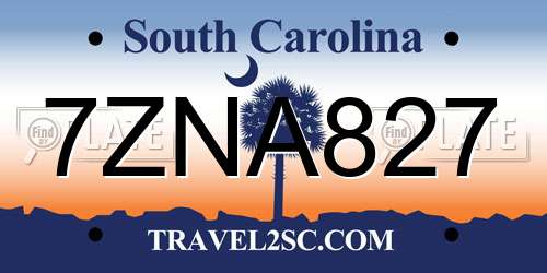7ZNA827 South Carolina License Plate