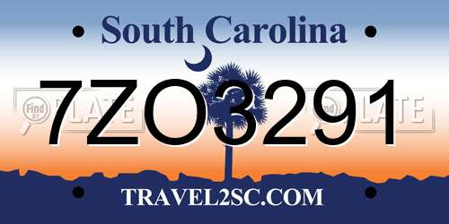 7ZO3291 South Carolina License Plate
