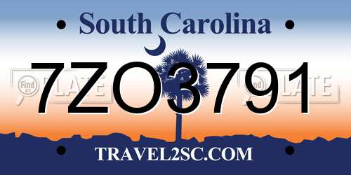 7ZO3791 South Carolina License Plate