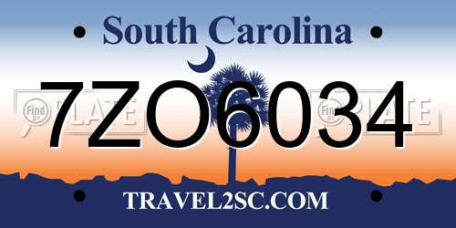 7ZO6034 South Carolina License Plate