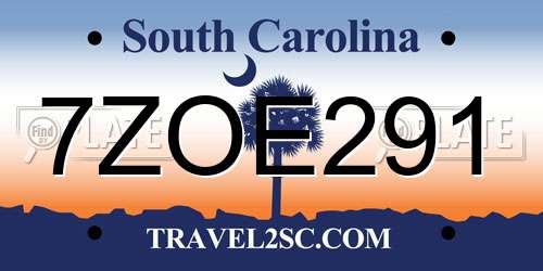 7ZOE291 South Carolina License Plate