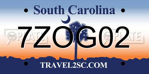 7ZOG02 South Carolina License Plate