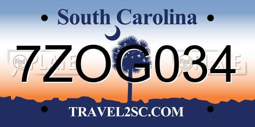 7ZOG034 South Carolina License Plate