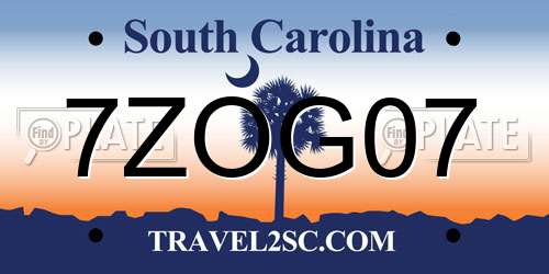 7ZOG07 South Carolina License Plate