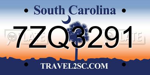 7ZQ3291 South Carolina License Plate