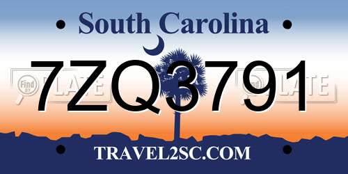 7ZQ3791 South Carolina License Plate