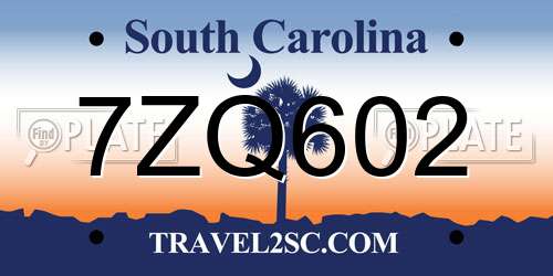 7ZQ602 South Carolina License Plate
