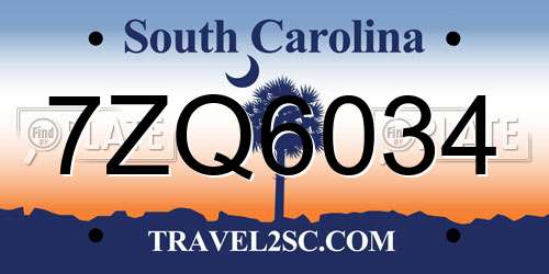 7ZQ6034 South Carolina License Plate