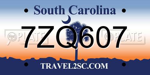 7ZQ607 South Carolina License Plate