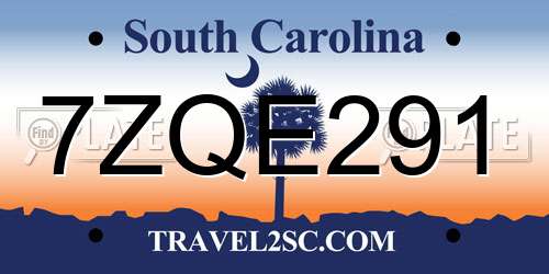 7ZQE291 South Carolina License Plate