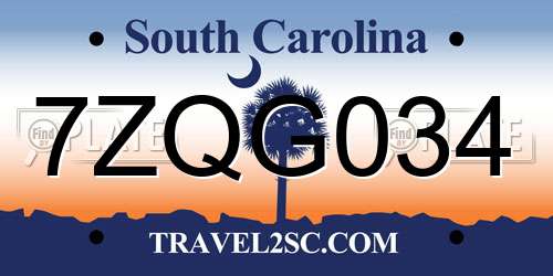7ZQG034 South Carolina License Plate