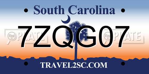 7ZQG07 South Carolina License Plate
