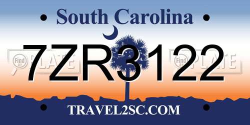 7ZR3122 South Carolina License Plate