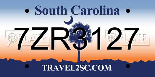 7ZR3127 South Carolina License Plate