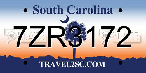 7ZR3172 South Carolina License Plate