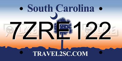 7ZRE122 South Carolina License Plate