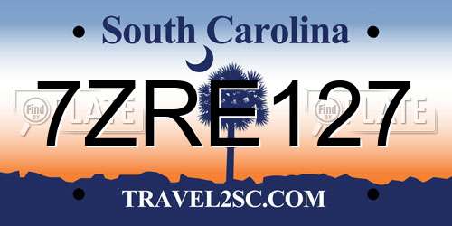 7ZRE127 South Carolina License Plate