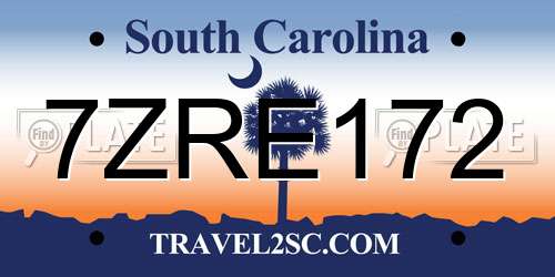 7ZRE172 South Carolina License Plate