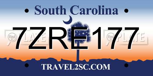 7ZRE177 South Carolina License Plate