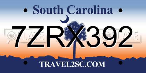 7ZRX392 South Carolina License Plate