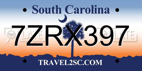7ZRX397 South Carolina License Plate