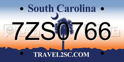 7ZS0766 South Carolina License Plate