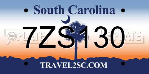 7ZS130 South Carolina License Plate
