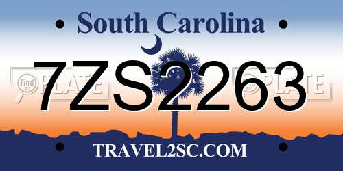 7ZS2263 South Carolina License Plate