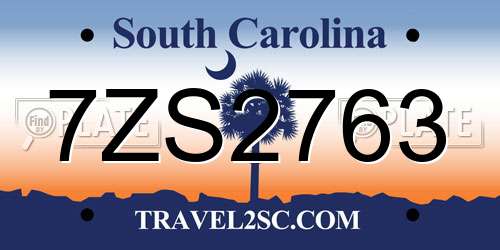 7ZS2763 South Carolina License Plate