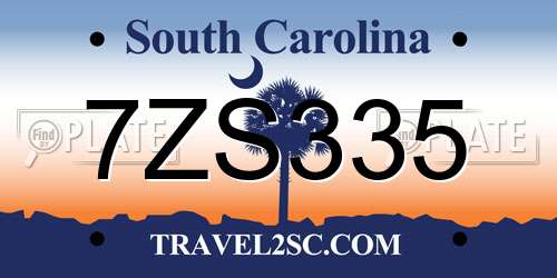 7ZS335 South Carolina License Plate