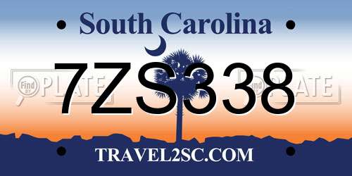 7ZS338 South Carolina License Plate