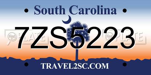 7ZS5223 South Carolina License Plate