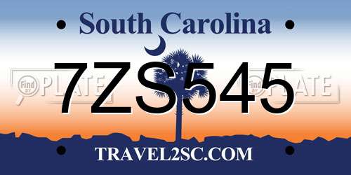 7ZS545 South Carolina License Plate