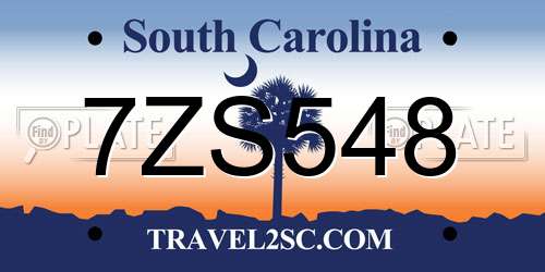 7ZS548 South Carolina License Plate