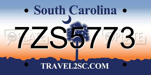7ZS5773 South Carolina License Plate