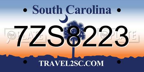 7ZS8223 South Carolina License Plate