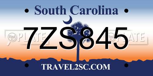 7ZS845 South Carolina License Plate