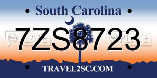 7ZS8723 South Carolina License Plate